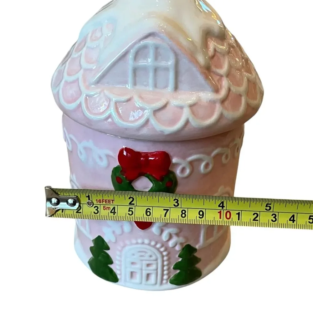 Pinkmas Gingerbread House Ceramic Canister Cookie Jar 7.5in Holiday NEW